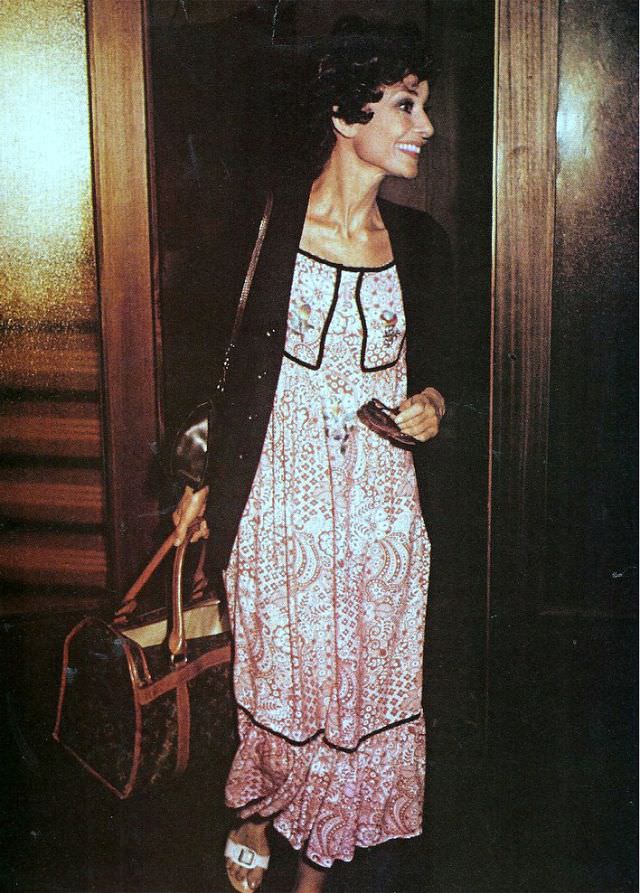 Audrey Hepburn at the Pamplona Airport in Spain, 1975