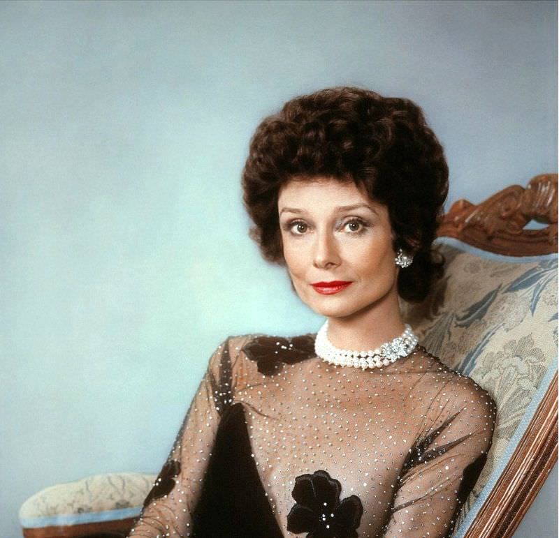 Audrey Hepburn for the publicity of Bloodline in Paris, 1978