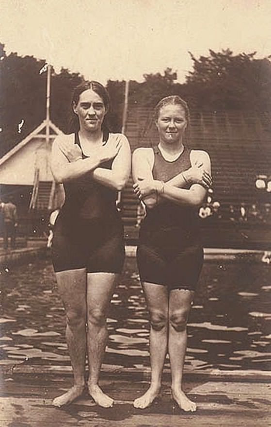 Fanny Durack and Mina Wylie were Australia’s first women Olympians, winning gold and silver in the 100 metres freestyle, Stockholm, 1912.