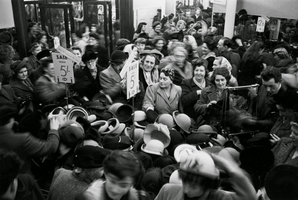 Bargain hunters in a London store during the January sales, 1950