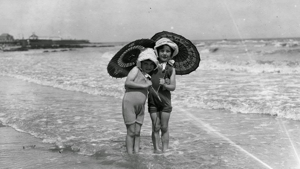 Two young vacationers at Viking Bay, Broadstairs, on the Isle of Thanet, 1927