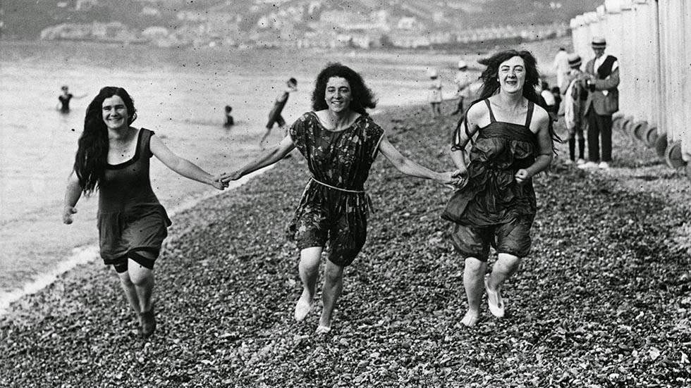 Bathers on the sands at Penzance in Cornwall, 1921