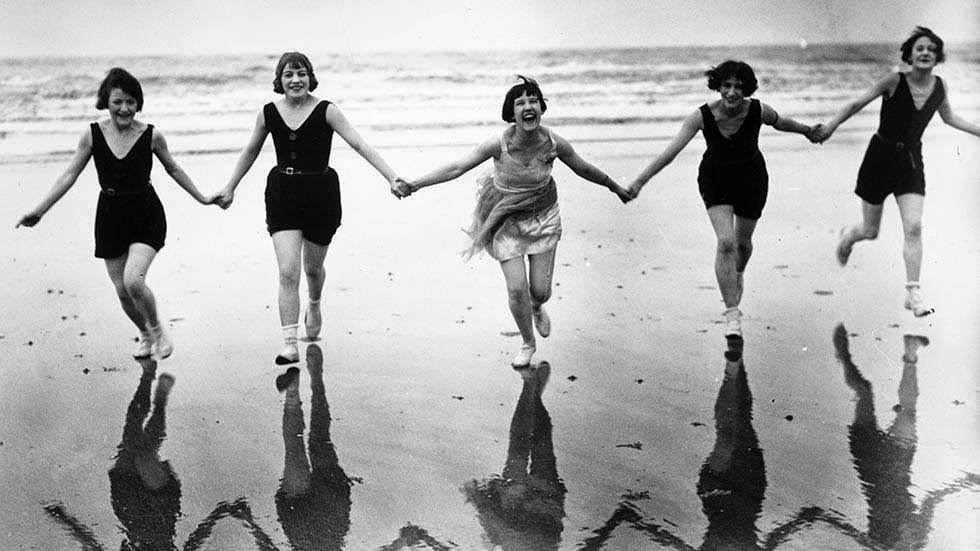 Members of the Brighton Swimming Club visiting the beach, 1925
