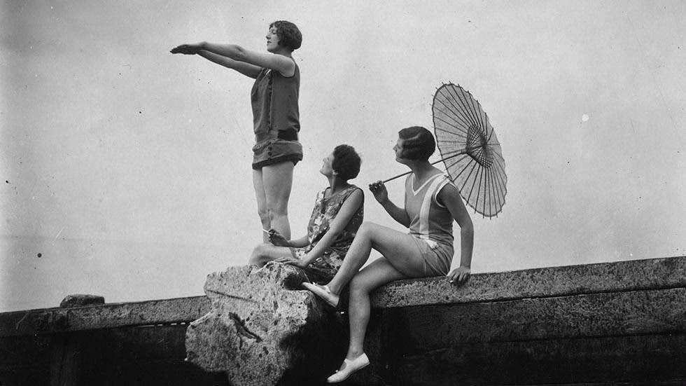 Yum Yum beach fashion at Rottingdean on the south coast of England, 1927
