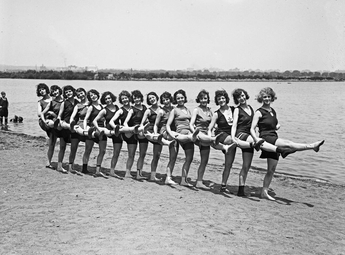 Bathing beauties dancing on the beach, 1923
