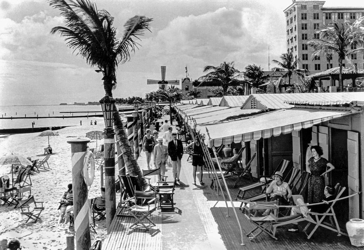 Cabana Row at the Roney Plaza Cabana Sun Club in Miami Beach, Florida, 1925