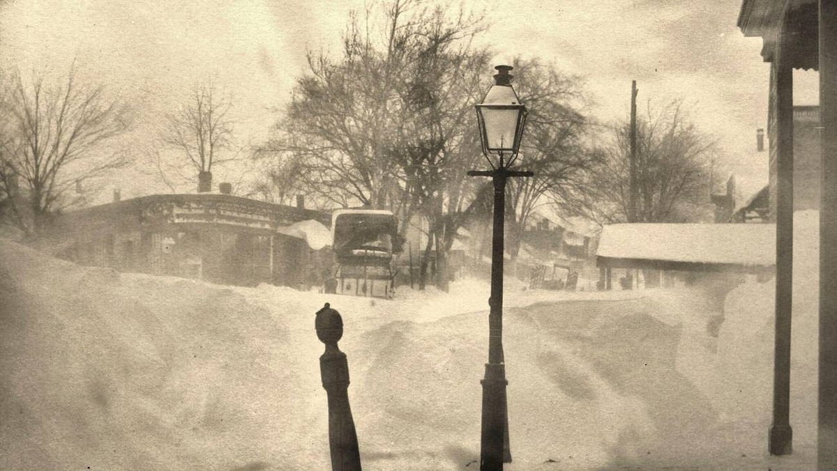 The Five Corners intersection in Perth Amboy, New Jersey during the blizzard of 1888.