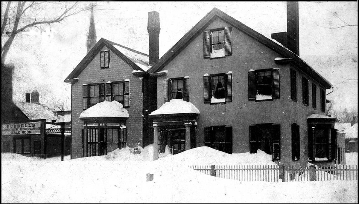 Residences of G. Warren and Mrs. Beckley in Keene, New Hampshire after the blizzard of March, 1888.