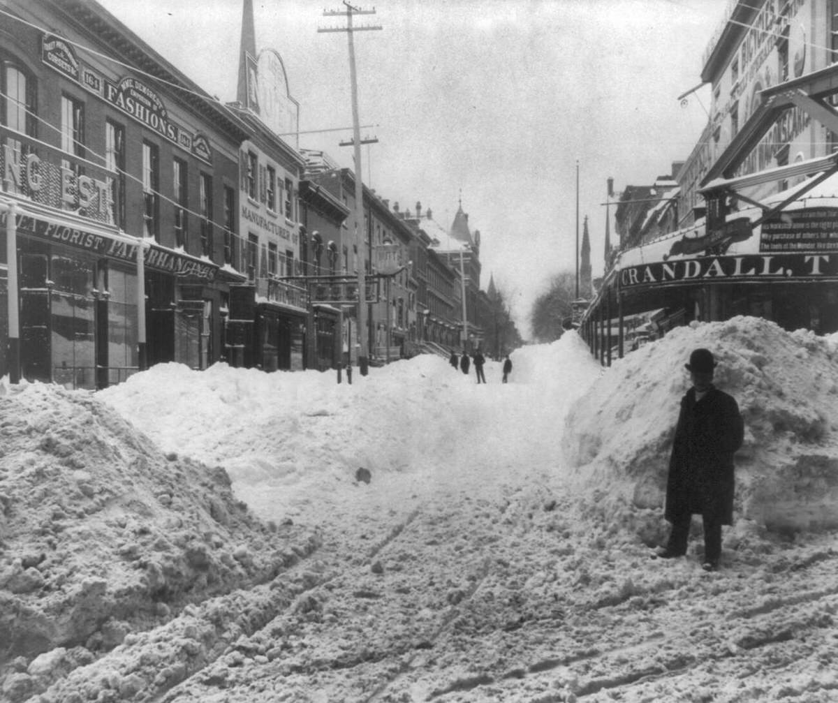 Pierpont Street from Fulton Street after the blizzard of 1888 in New York City, 1888