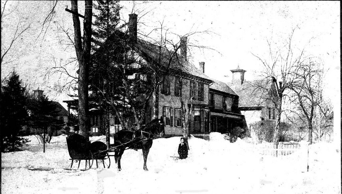 Horse and carriage in Keene, New Hampshire after the blizzard of March, 1888.