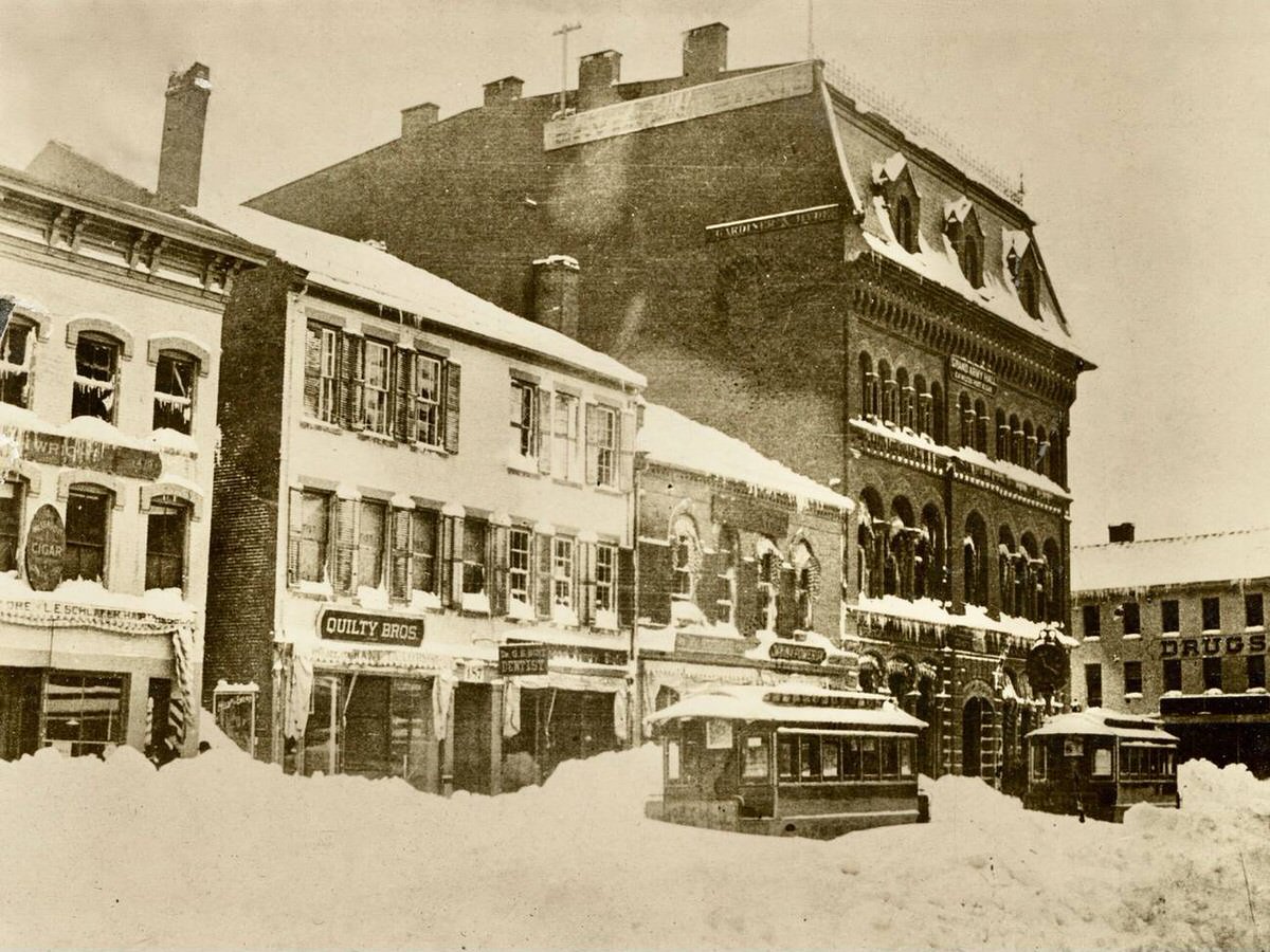 Grand Army Hall in Springfield, Massachusetts during the Great Blizzard of 1888.