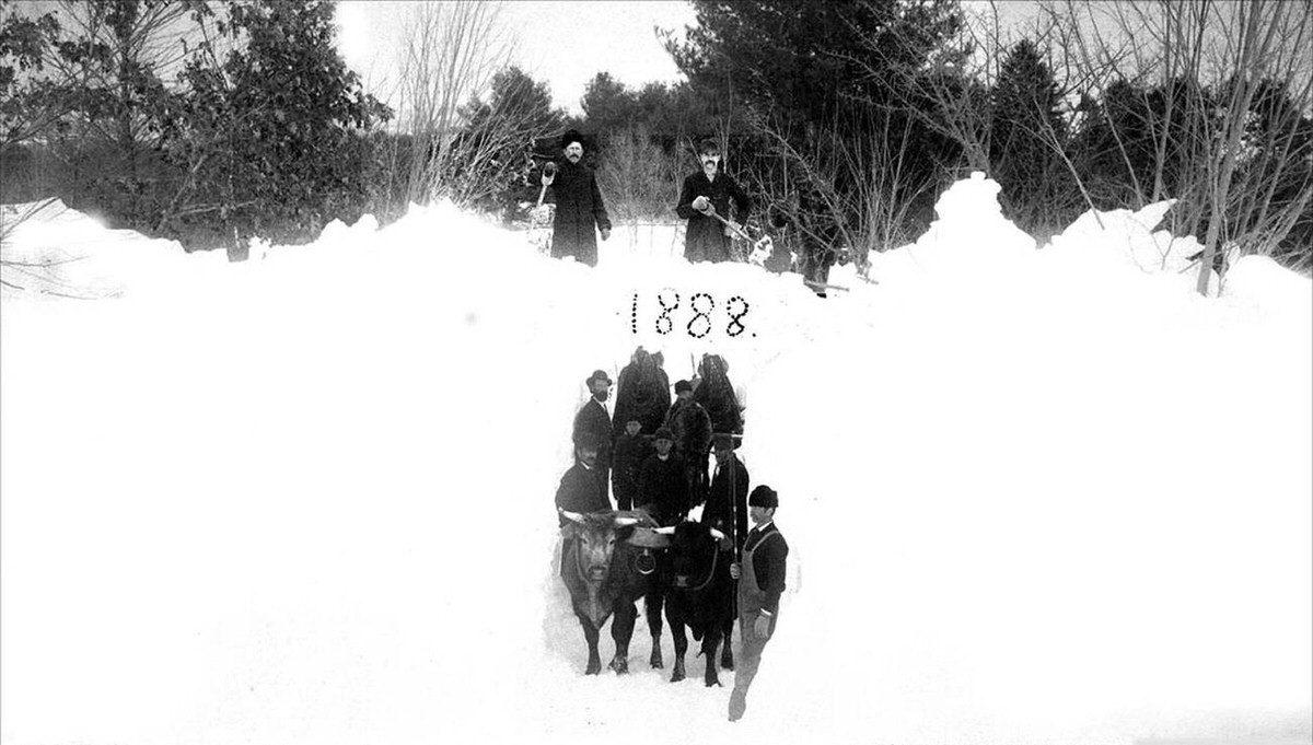 The Great Cut on Hardscrabble Road after the blizzard of March, 1888.