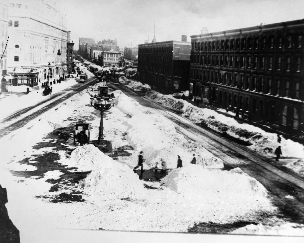 Times Square cleaned up after the blizzard of March 1888 in New York City, 1888