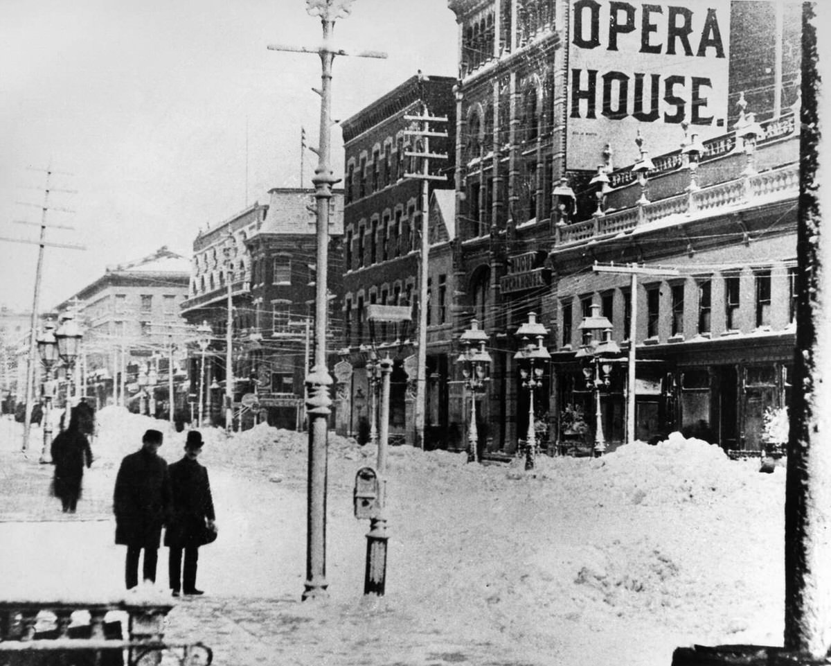 Corner of Broadway and 31st Street during the blizzard in New York City, 1888