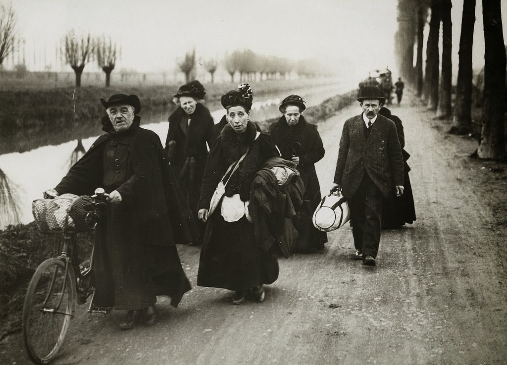 The German offensive - Refugees from Armentieres, 1914.
