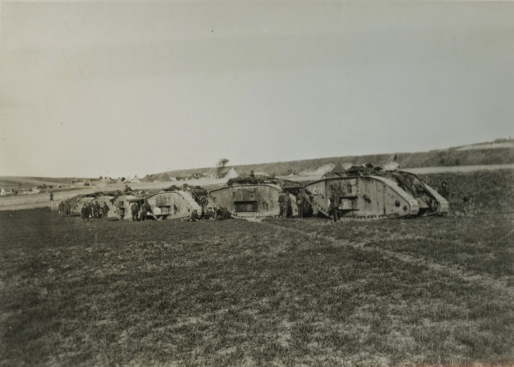 The German offensive - Tanks waiting for orders, 1914.
