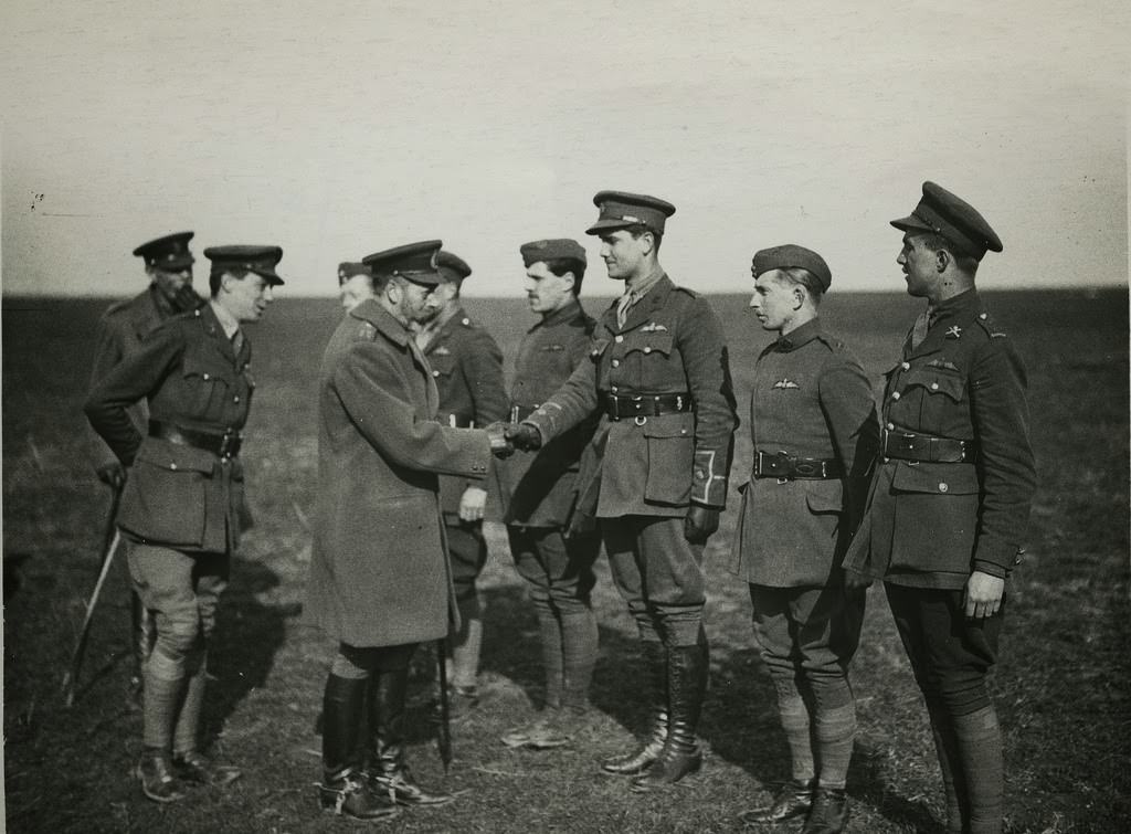 H.M. the King talking to some R.C.F. officers, 1914.