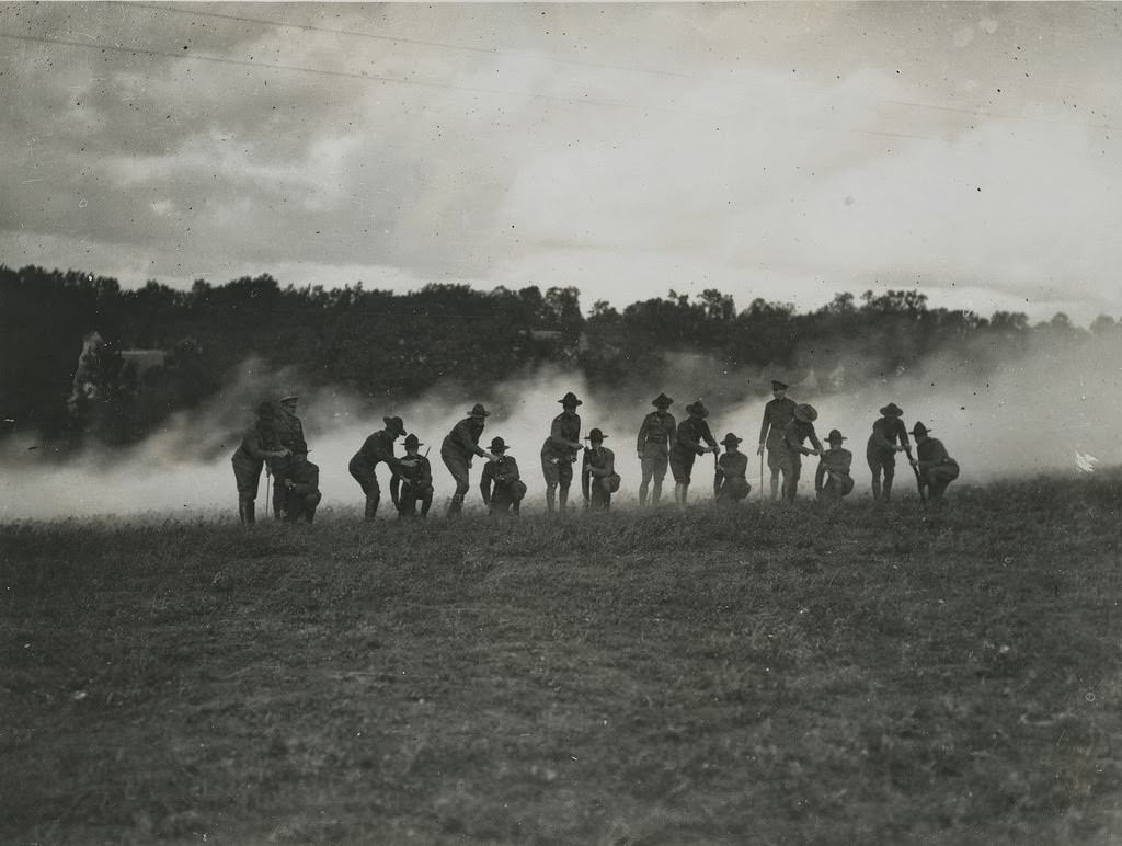 American officers training in rifle, gernade and bombing practice at the Nth British Corps School, 1914.