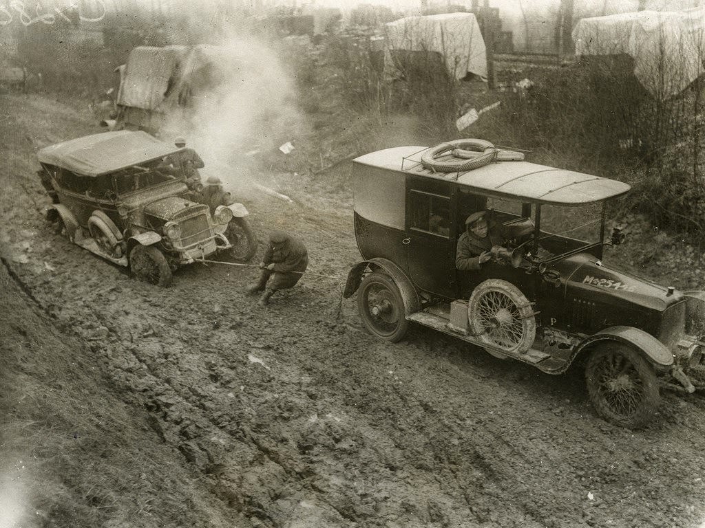 A car in trouble after the thaw, 1914.