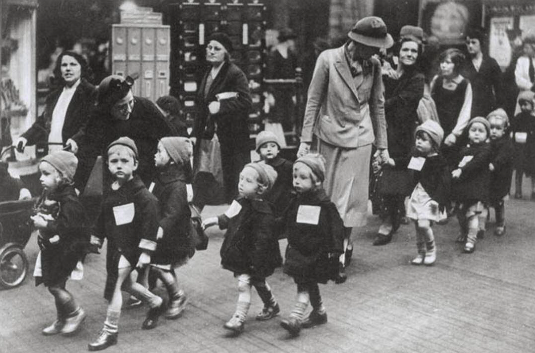These nursery school children were evacuated from Kentish Town in North London, circa 1939 – and you can see their labels attached to their coats. In some cases, teachers were evacuated along with their students, and some were even responsible for finding the children a place to stay once they got to their destination.