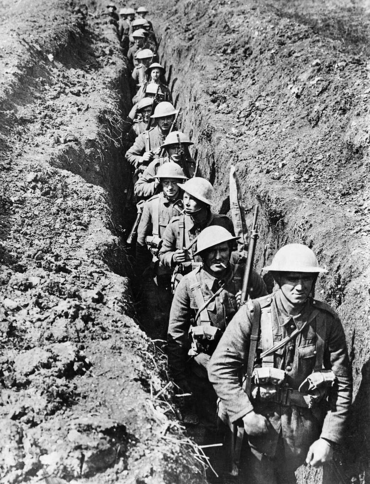 King's Liverpool Regiment moving along a communication trench near Blairville Wood, 1916