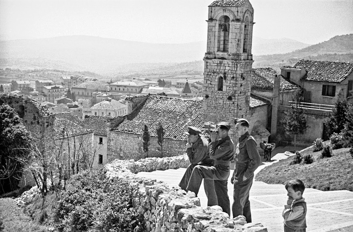 New Zealanders look over the scenery from the old castle hill at Campobasso.