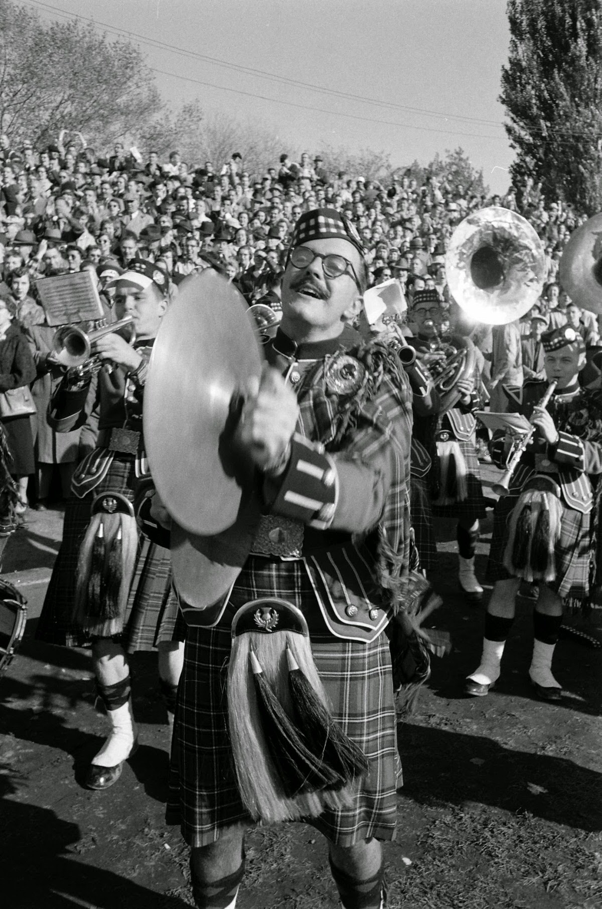 Band members at Canadian college football game, 1954.