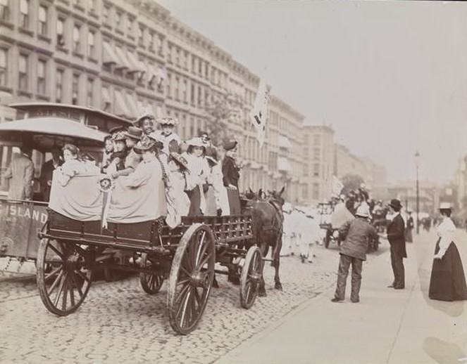 Street cleaners parade at Fifth Avenue and 42nd Street, 1896