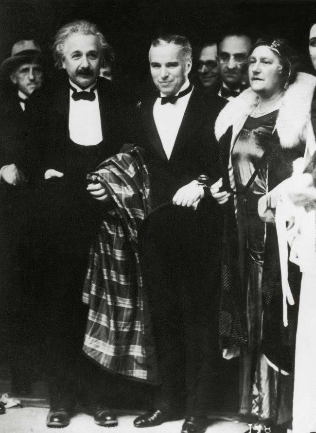 Albert Einstein and Charlie Chaplin at the premiere of Chaplin's masterpiece, "City Lights," 1931. Of the crowds that followed them, separately and when they attended events together, Chaplin told Einstein, "People cheer me because they all understand me, and they cheer you because nobody understands you."