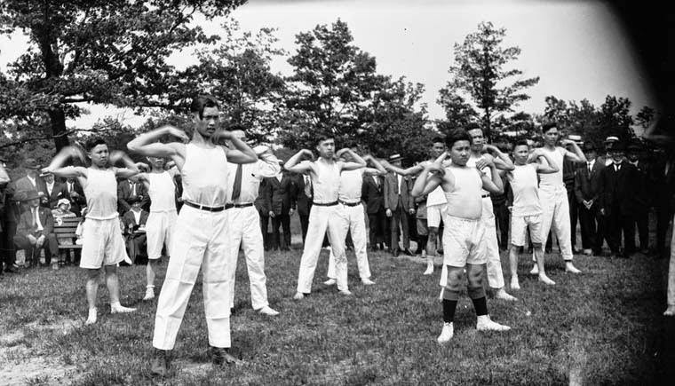 Chinese immigrant physical training group in High Park, Toronto, Ontario. June 8, 1919.