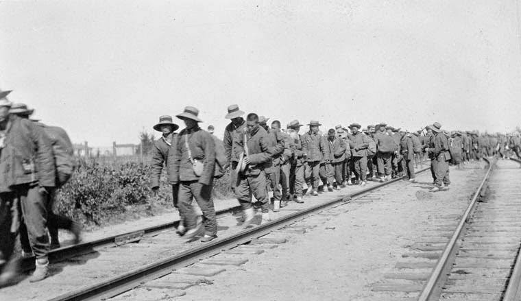 Chinese labourers, detraining camp, Petawawa, Ontario.