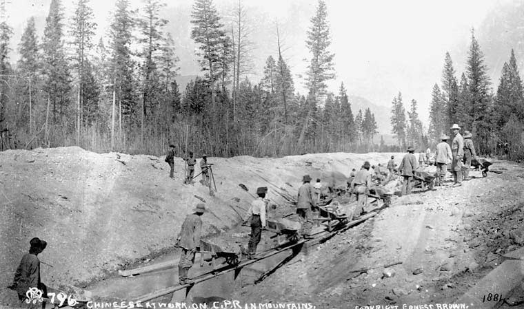Chinese at work on C.P.R. (Canadian Pacific Railway) in Mountains, 1884.