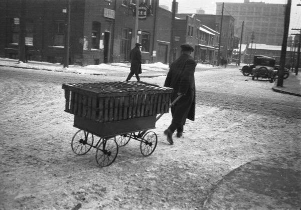Chinese peddling chickens, Toronto, 1926.
