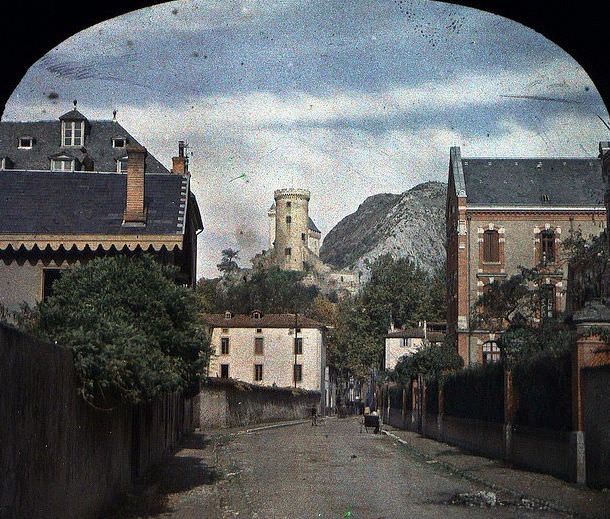 Street and castle in Foix, France, 1903