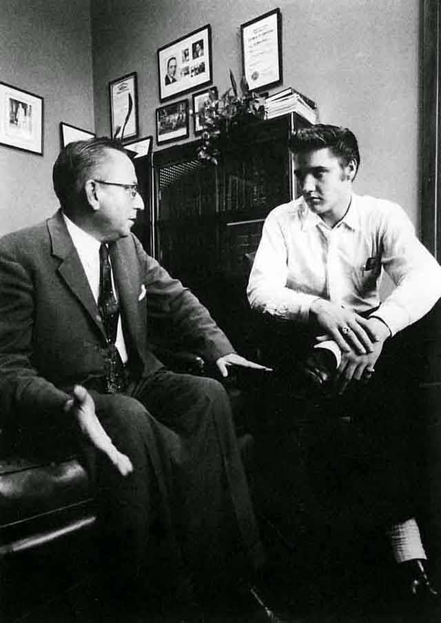 Judge Gooding meeting with Elvis Presley after a performance, 1956