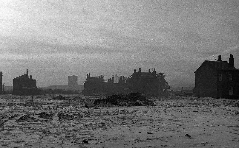 Winter landscape with houses in Wigan, 1966