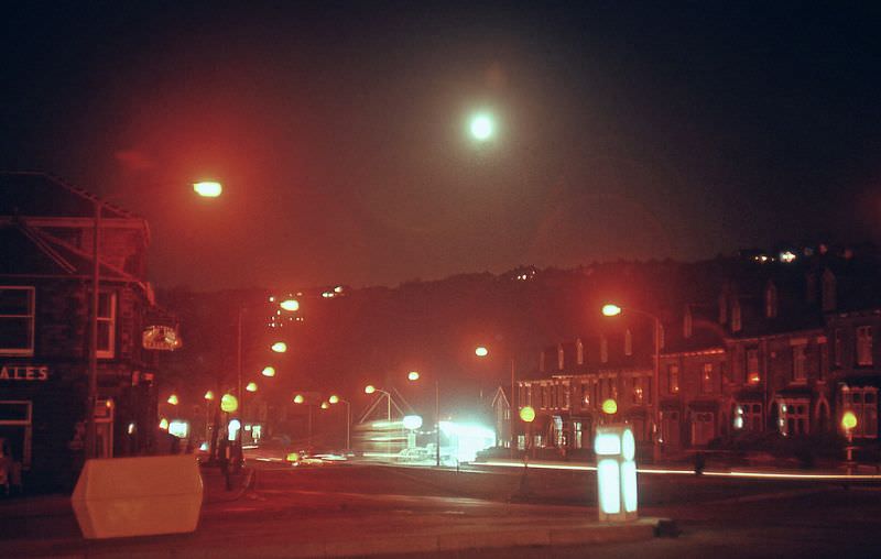 Junction of Meadowhead and Abbey Lane in Sheffield at night, 1967