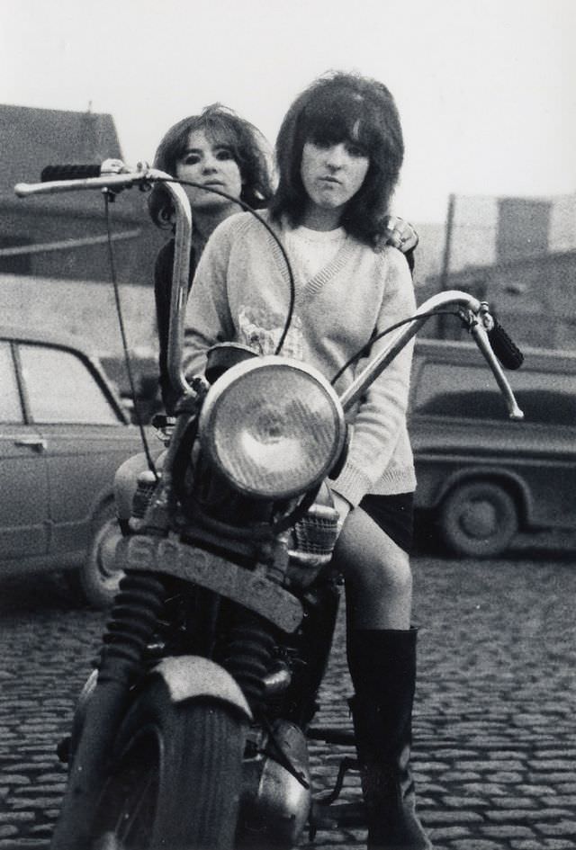 Birds on a bike in Sheffield, 1968