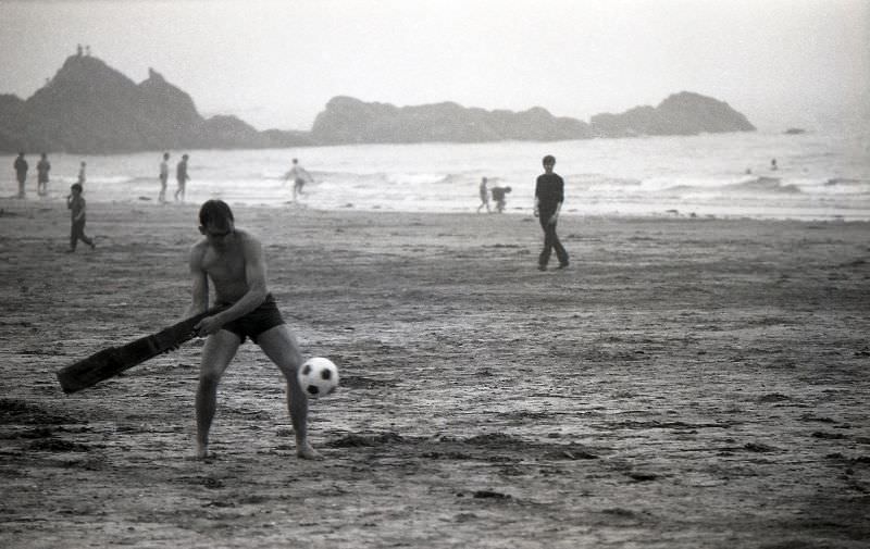 Playing on Looe beach, 1968