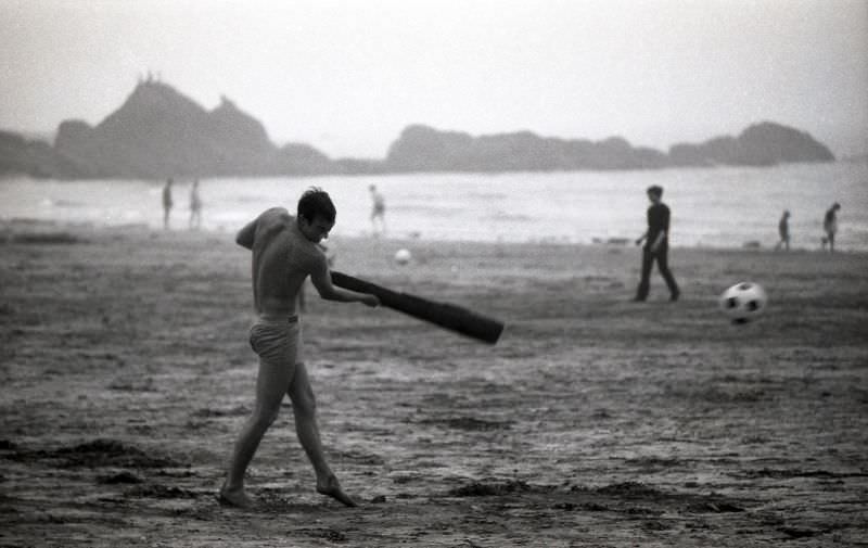 Playing on Looe beach, 1968