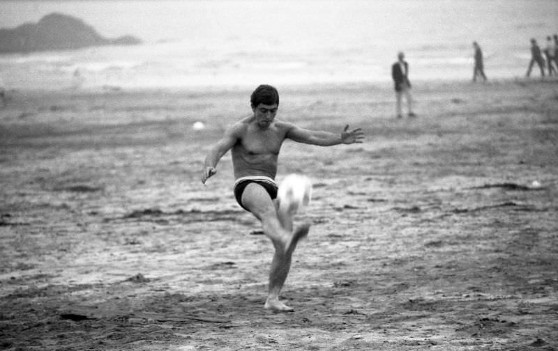 Playing on Looe beach, 1968