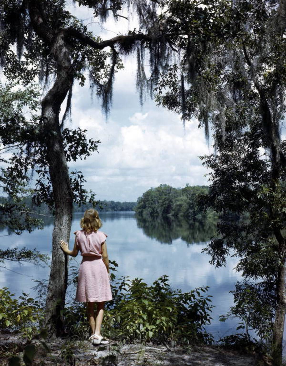 Lois Duncan Steinmetz gazing at the Suwannee River, 1940s