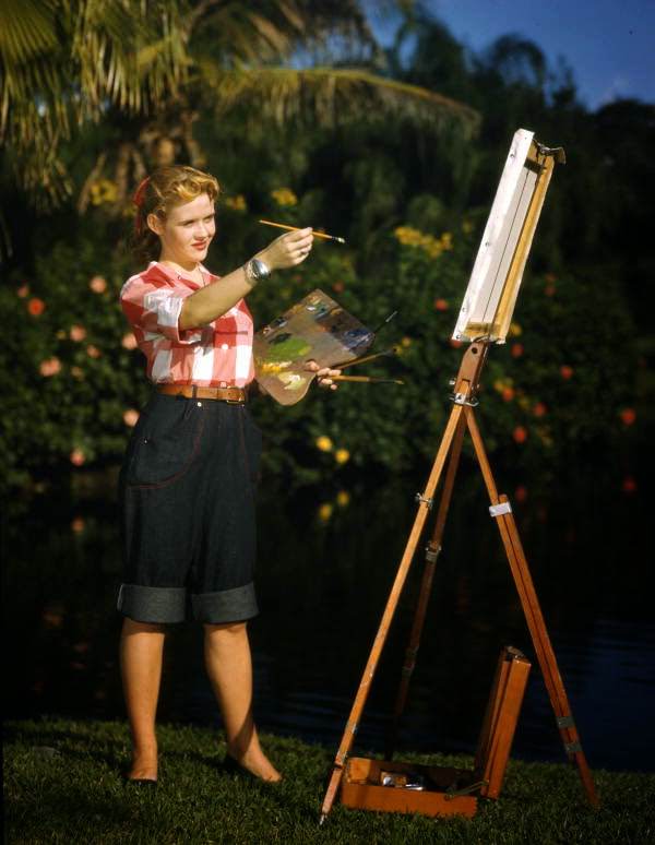 Candy Tilton Ulrich painting at Sarasota Jungle Gardens, 1948