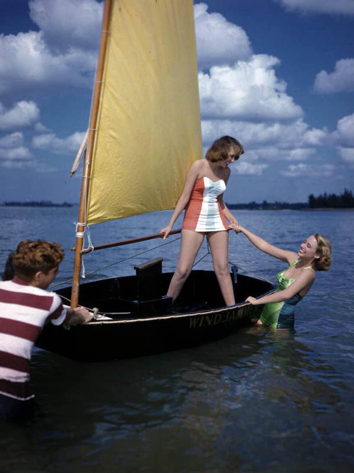 Nora Carrol and Lois Duncan Steinmetz modeling swimsuits in Sarasota, Florida, 1940s