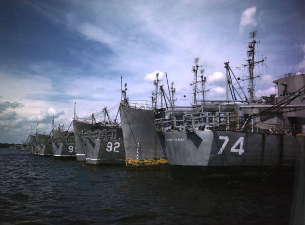 U.S. Navy ships mothballed at Green Cove Springs, Florida, 1940s