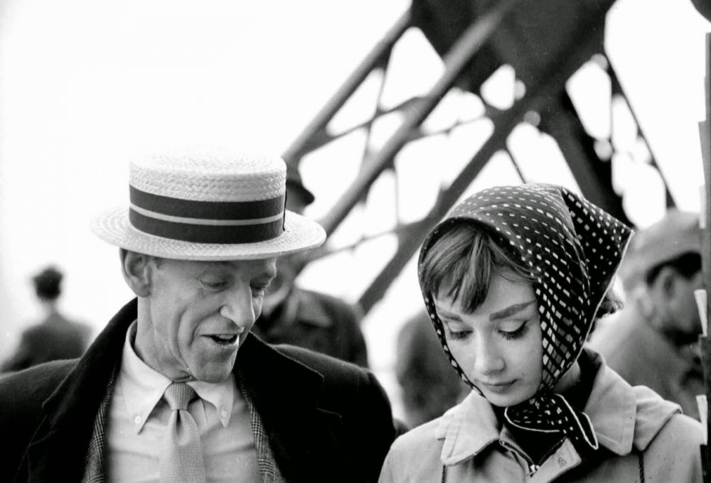 Fred Astaire and Audrey Hepburn at the Eiffel Tower, where the climax to the song ‘Bonjour Paris’ was filmed