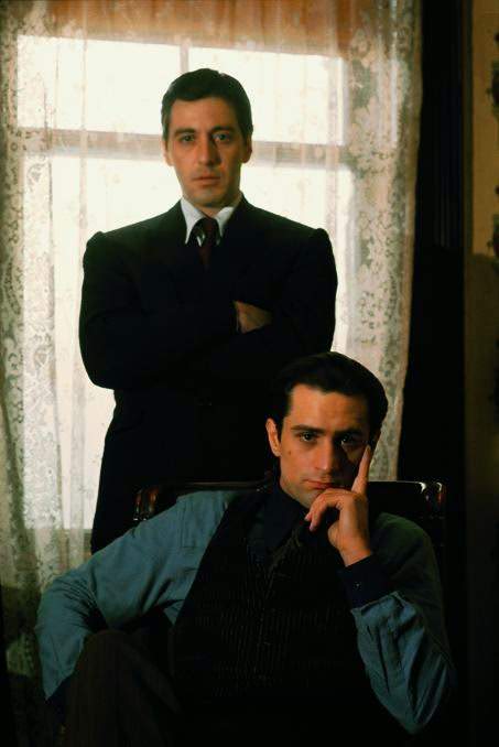 Robert De Niro and Al Pacino on set, The Godfather Part II, 1974
