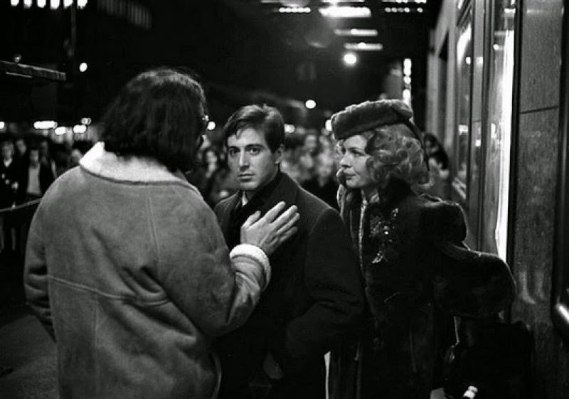Francis Ford Coppola, Al Pacino, and Diane Keaton filming in New York City, The Godfather, 1972