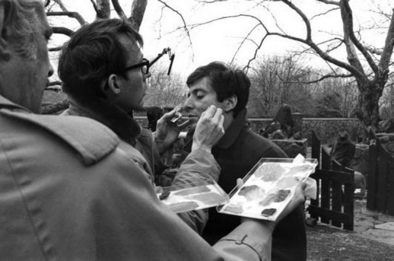 Al Pacino and Dick Smith during a makeup session, The Godfather, 1972
