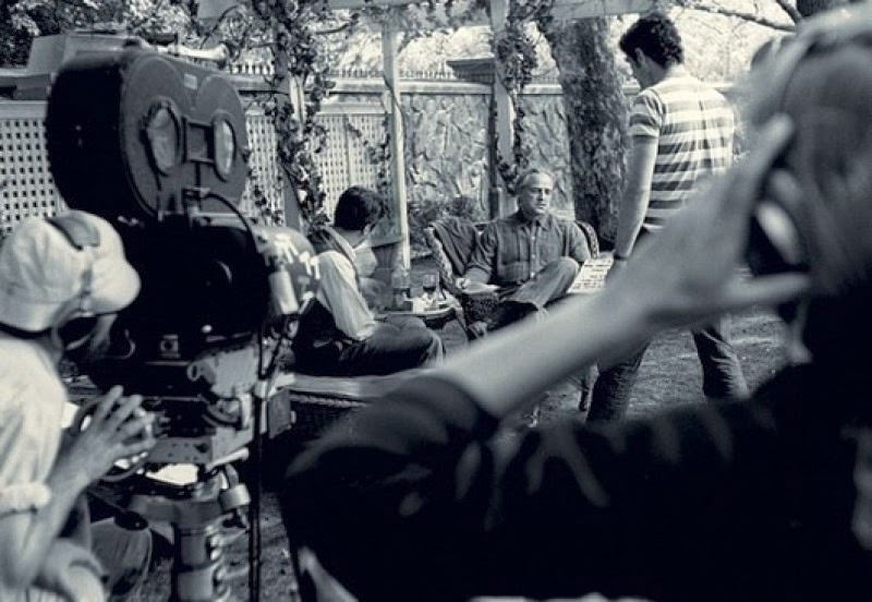 Al Pacino and Marlon Brando rehearsing a scene, The Godfather, 1972